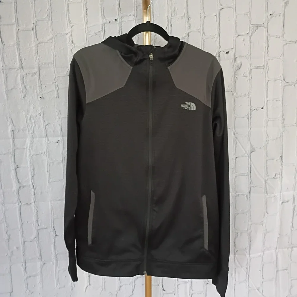 Mens The North Face‎ Black & Gray Full Zip Hoodie Size LARGE Pockets